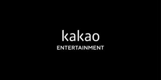 Kakao Entertainment white corporate logo against black backdrop
