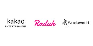 Logos for Kakao Entertainment Radish and Wuxiaworld against a white backdrop.
